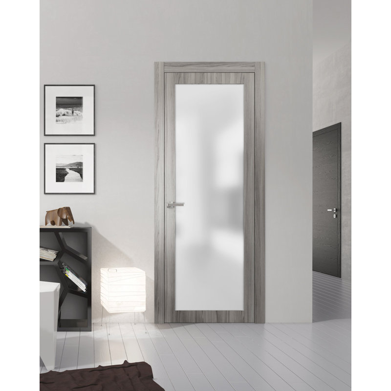 Porte-fenêtre pleine en verre dépoli Planum 2102 Ginger Ash, panneau simple, cadre, poignées, pour salle de bain ou chambre à coucher, portes robustes - 81 cm x 203 cm