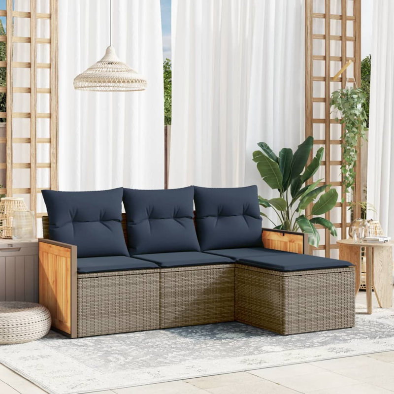 Ensemble de canapé de patio avec coussins 4 pièces Ebern Designs, Coussin bleu marine / structure grise