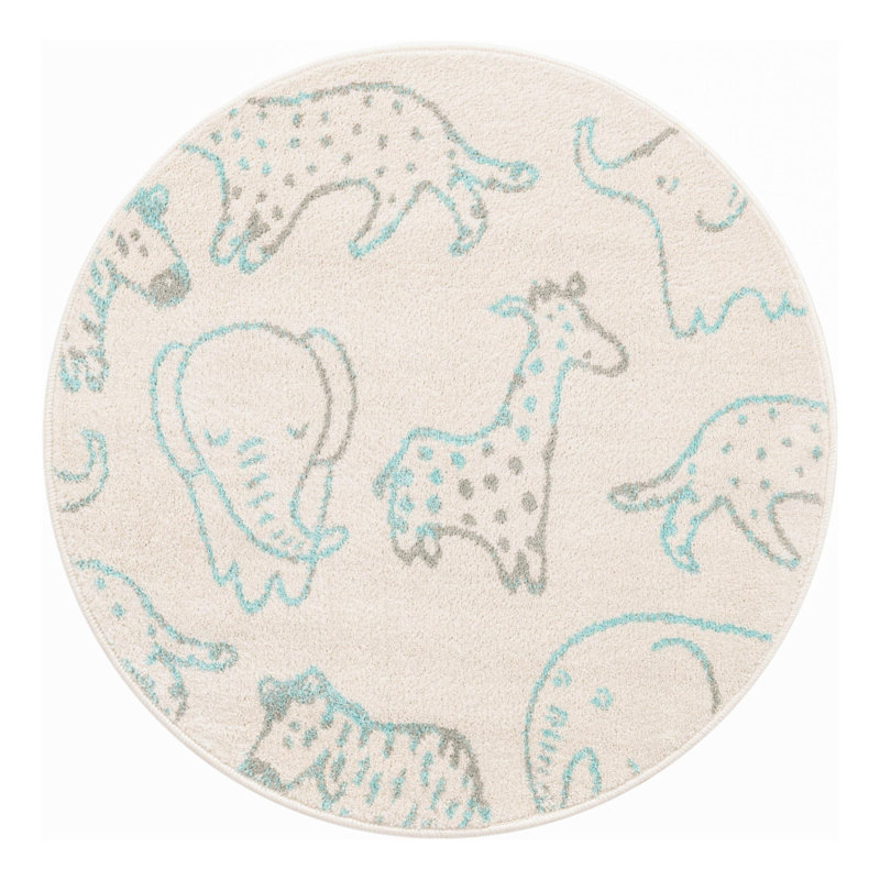 Whimsy Safari Animals Kid Rug, Runner 2'2" x 3'11", Ivory