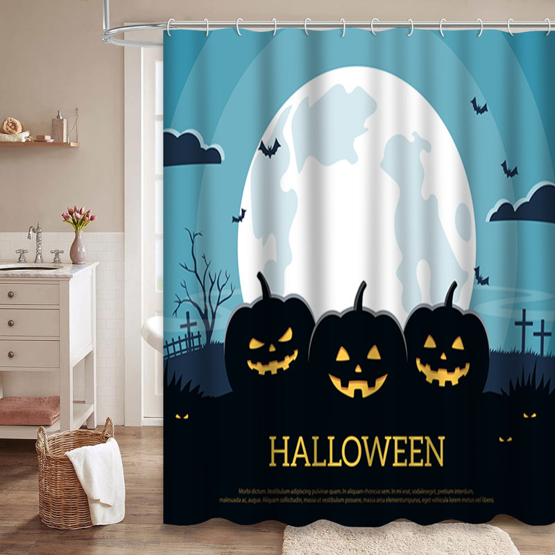 Rideau de douche d'Halloween citrouille pleine lune avec 12 crochets, L 72 po x l 78 po