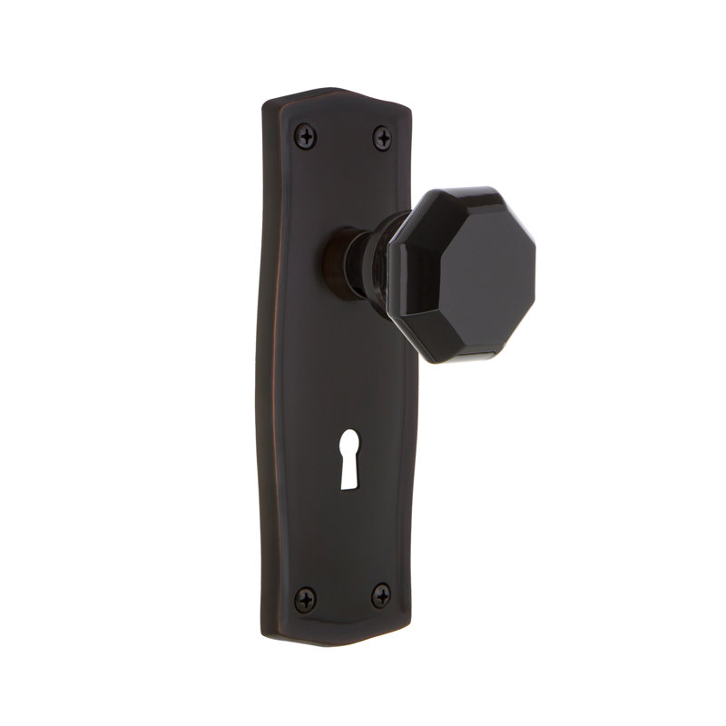 Prairie Plate with Decorative Keyhole and Waldorf Black Door Knob, Timeless Bronze, 2-3/8”
