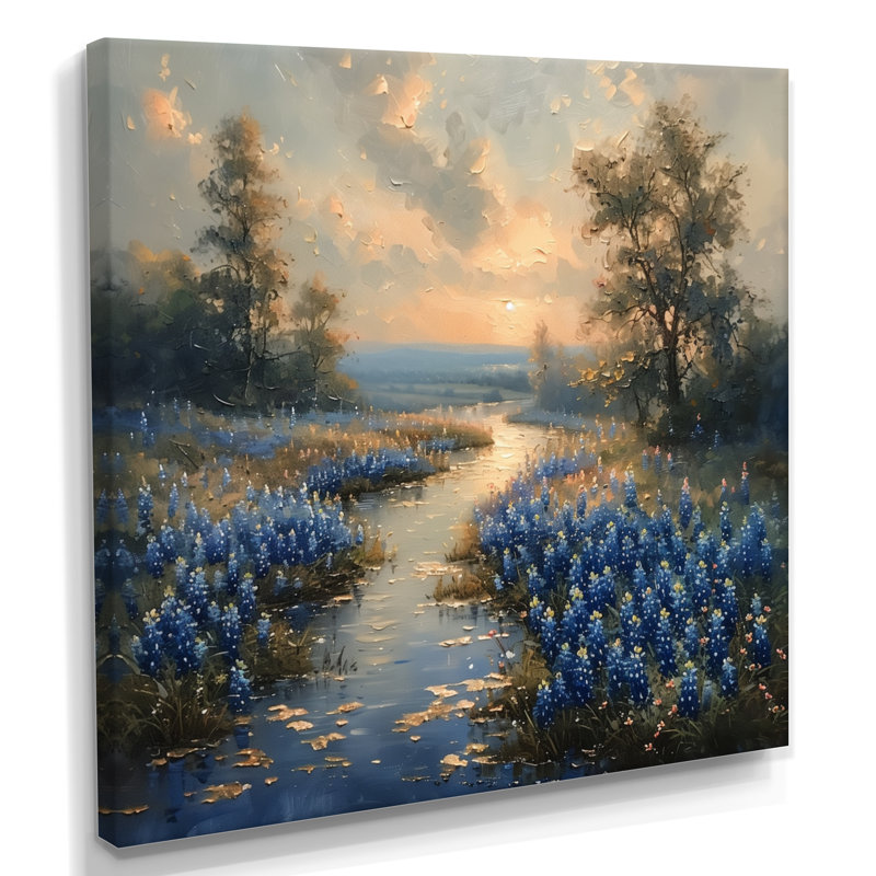 Bleu, bleu, matin, magie, bleu, Bonnets, champs, bleu, bonnets, art mural, salon, Toile tendue, H 16 po x l 16 po