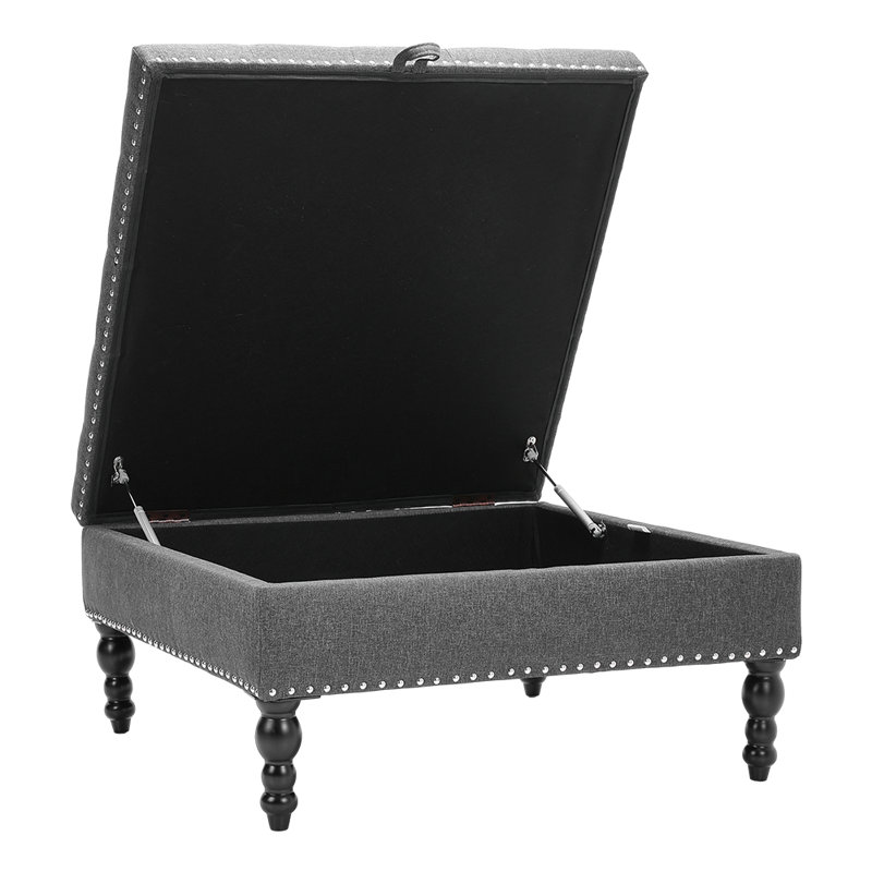 85cm Wide Tufted Square Standard Ottoman with Storage, Grey
