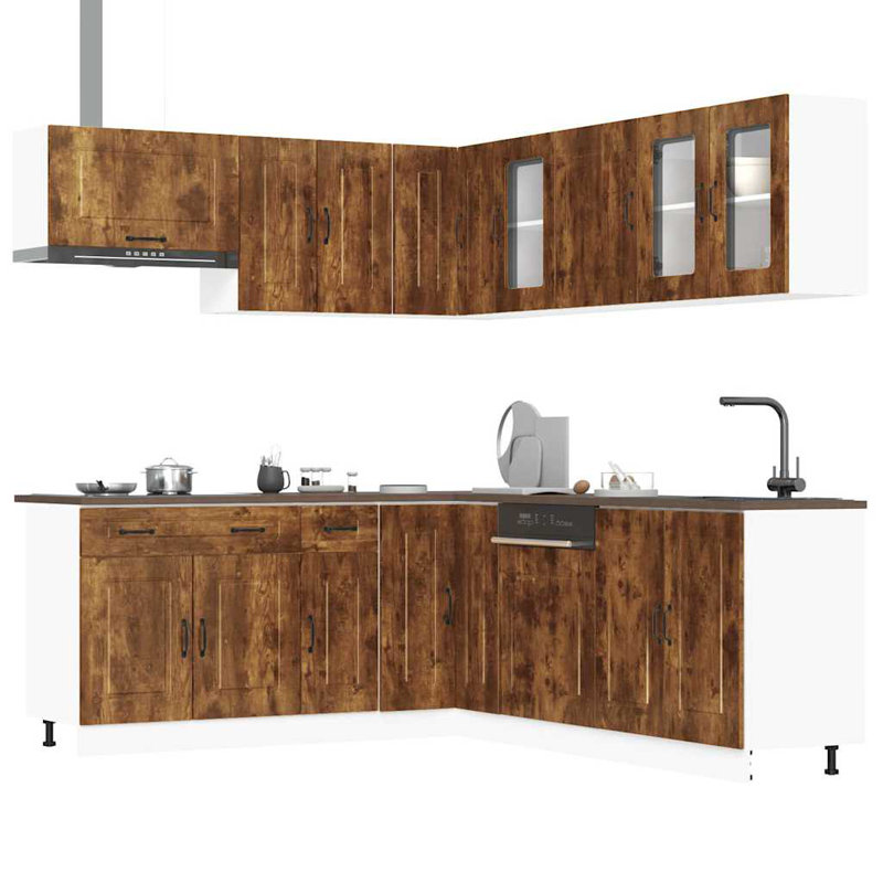 Kalmar Kitchen Cabinet Set, Smoked Oak