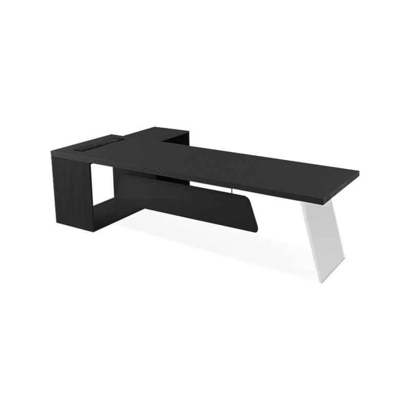Bureau de direction rectangulaire noir en bois massif + acrylique + fer, Retour à droite