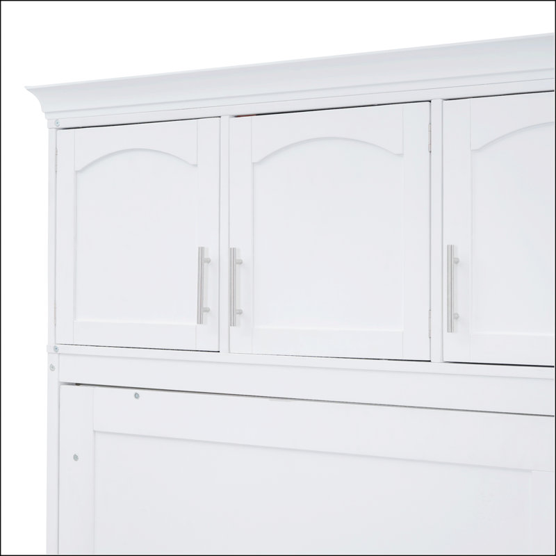 Lit escamotable double pleine grandeur avec armoires supérieures, Blanc