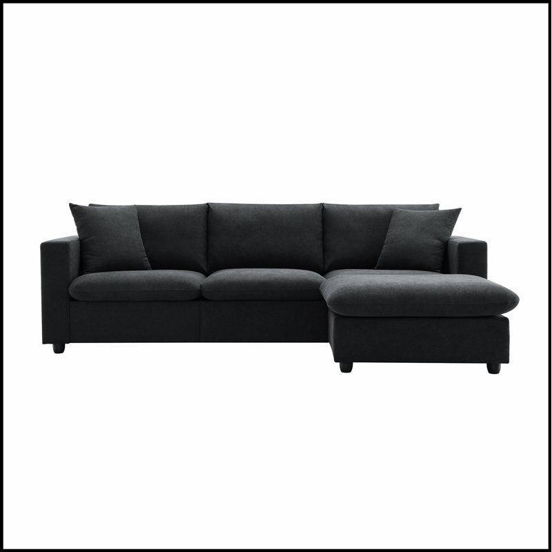 Comfortable Polyester Sectional Sofa with Movable Ottoman and Sturdy Frame for Modern Living, Black