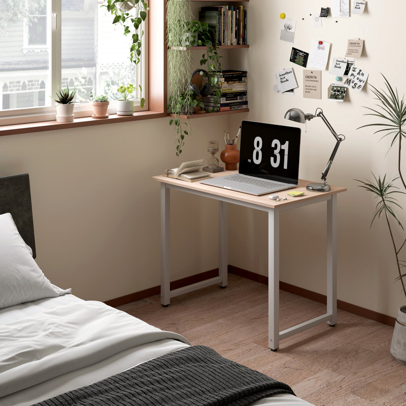 HOMCOM Computer Desk Writing Table Study Metal Frame 120 x 60 x 76cm, Brown/White, 76cm H x 100cm W x 60cm D