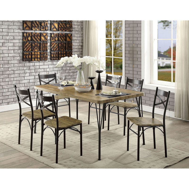 Ensemble de salle à manger Apollonia, Brun / Noir, 7 pièces : 1 table, 6 chaises
