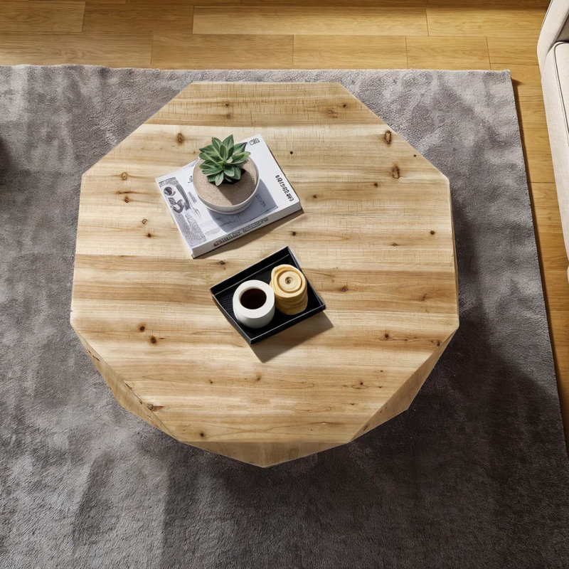 38"Three-dimensional Embossed Pattern Design American Retro Style Coffee Table, Natural, Natural