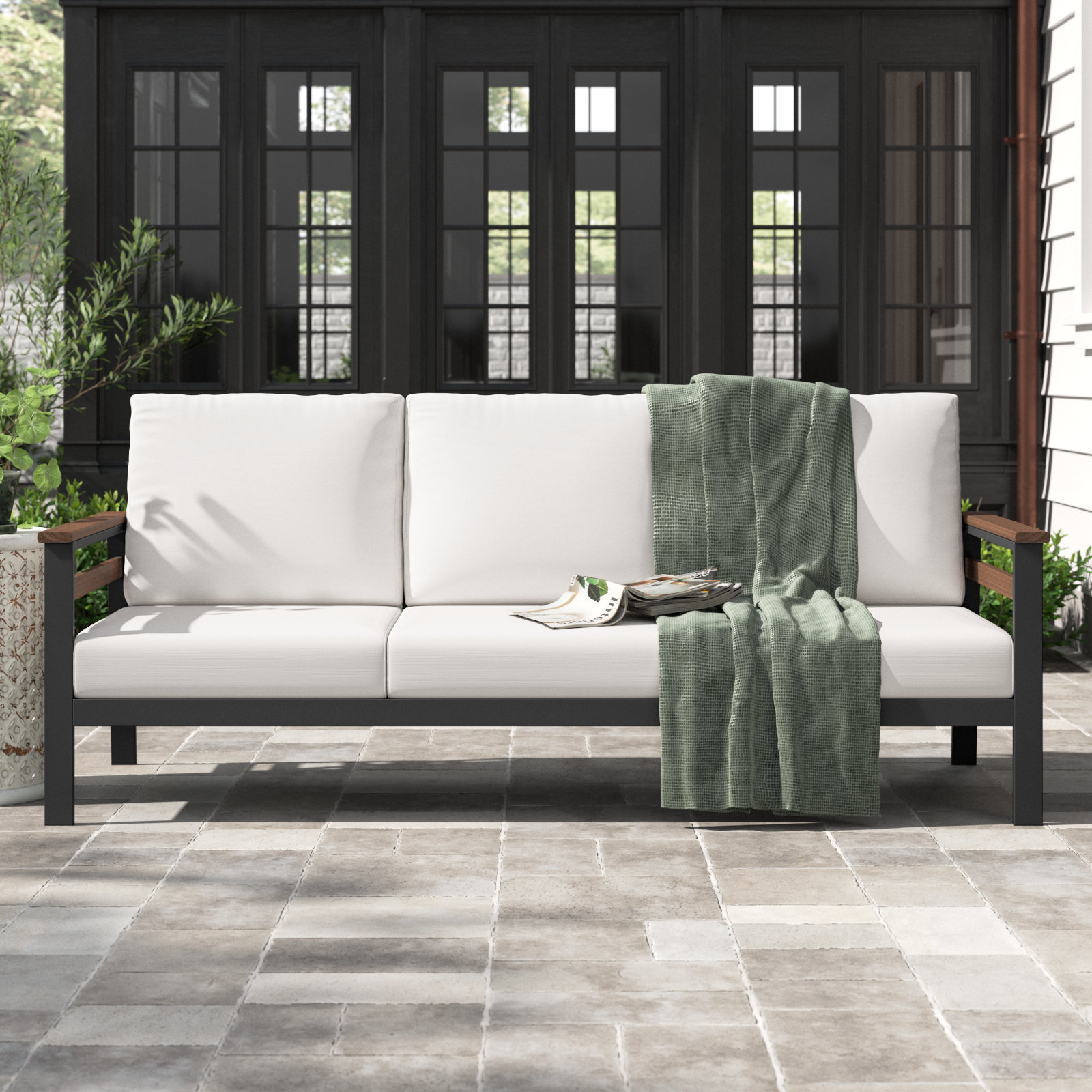 Townsend 80" Sunbrella® Patio Sofa, Sunbrella® Canvas Natural, Antique Mahogany
