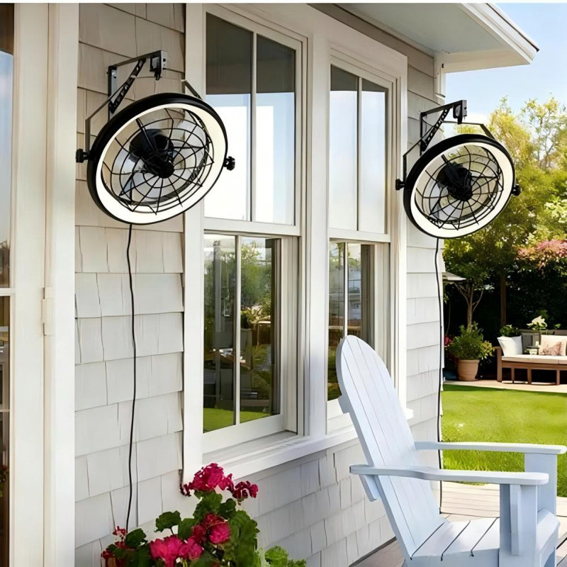 23" Remote-Controlled Wall Fan With LED Light, 3-Color Lighting, Adjustable Fan Speed, 23" Wide