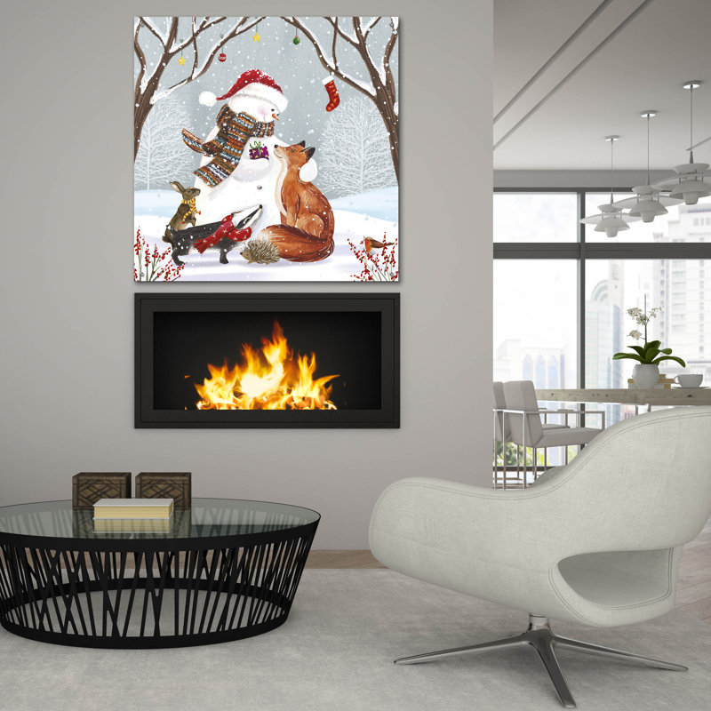 Art mural en verre épique «Snowy Forest Friends» par Elle Media Group SA, 36 po x 36 po, H 36 po x l 36 po