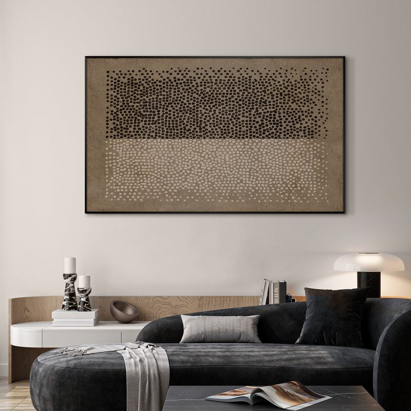 Extra Large Wall Art Fabric Print - Two-Tone Dot Field Modern Neutral Contrast in Taupe and Black Artwork Decor for Living Room or Bedroom - "Frame Assembly Required (Unfinished Frame)"