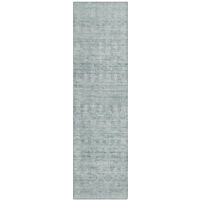 Machine Washable Indoor/Outdoor Xhevrie Turquoise Rug, Runner 2'3" x 7'6"