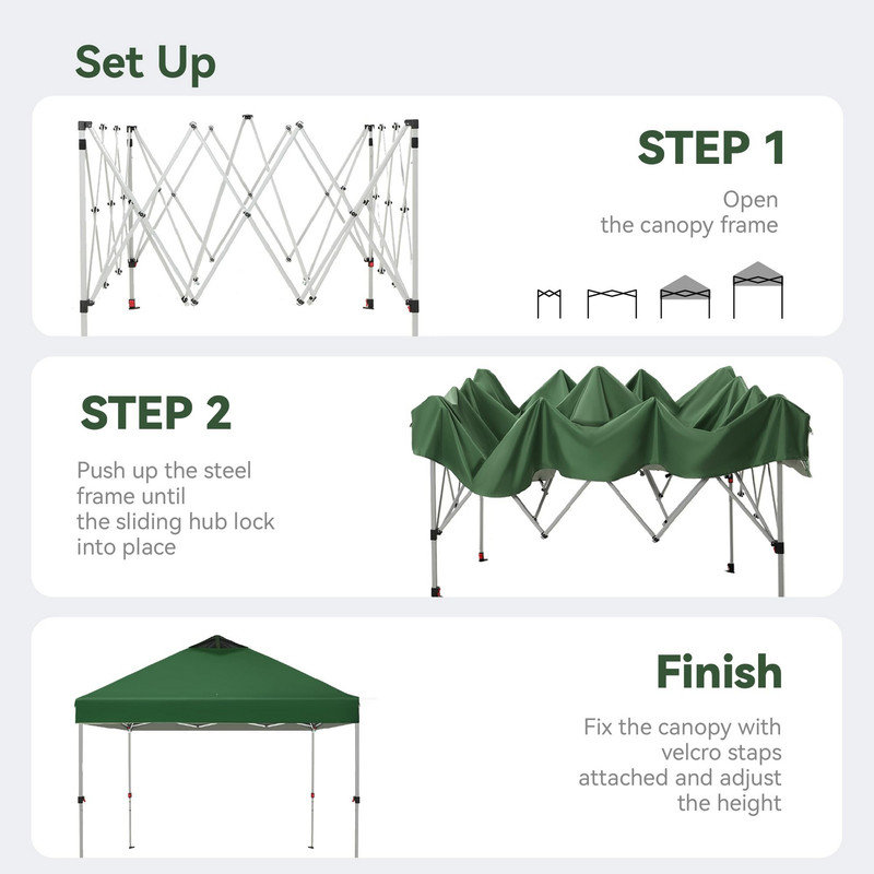 Pop Up Canopy 10*12 Tents with Wheeled Bag, Green