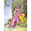 Radha Krishna assise sous un arbre | Aquarelle de Sarat Shaw