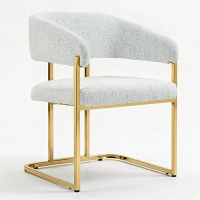 Modern 22" Seat Wide Metal Frame Chenille Upholstered Armchair Dining Chair (White)