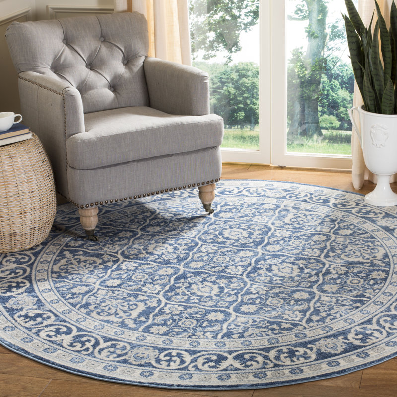 Tapis bleu marine / gris clair Llana, Rond 5 pi