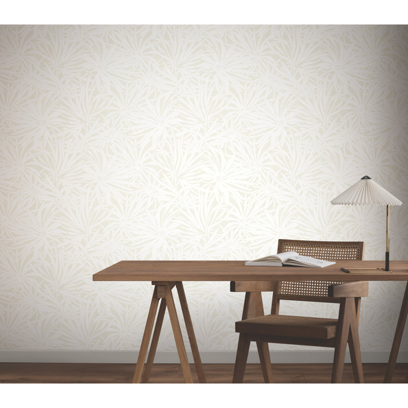 Papier peint floral avec auvent crème, Crème, crème