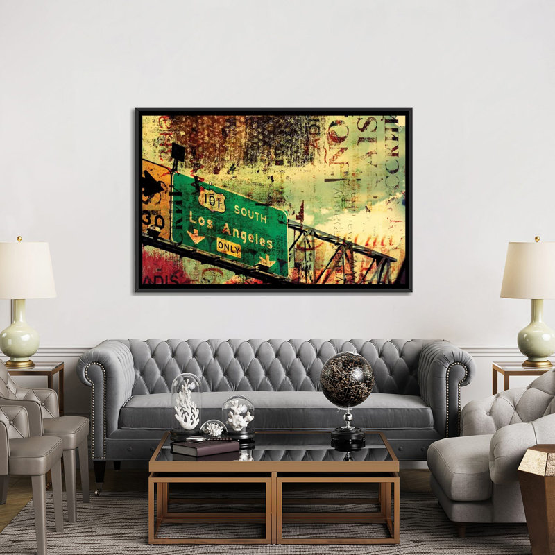 101 south, impression sur toile tendue, H 40 po x l 60 po x P 1,5 po, Toile avec cadre noir, Pas de tapis
