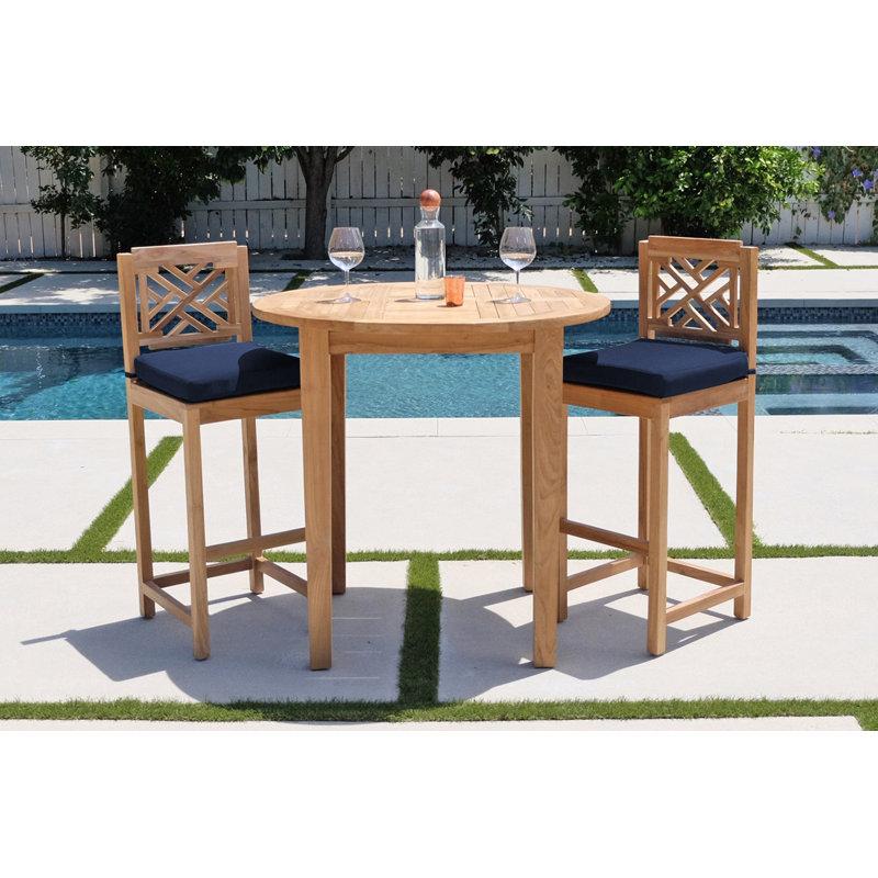 Monterey Solid Wood Bar Set with Stools, Navy