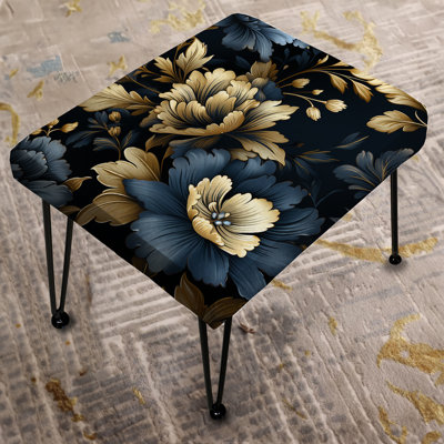 Dark Blue And Golden Gilded Damask Glamour V - Damask Rectangle Ottoman
