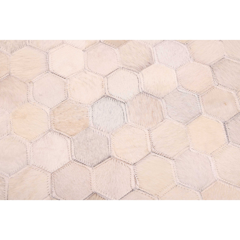 Cowhide Patchwork Ivory Rug 6'6" x 6'6"