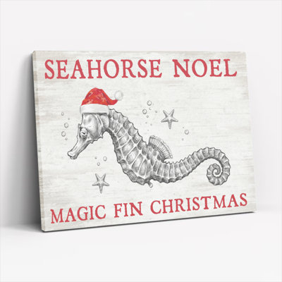 Ensemble de 1 tableau mural sur toile « Hippocampe de Noël à nageoires magiques »