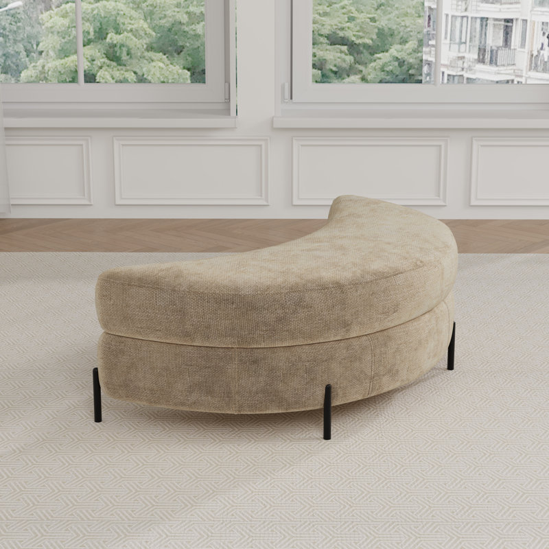 Repose-pieds de rangement moderne en forme de demi-lune de 47,2 po avec pieds en métal, Blé