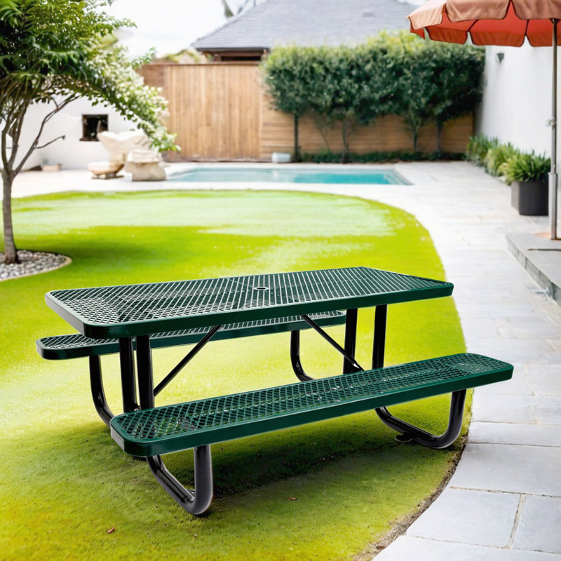 6 pi Table de pique-nique rectangulaire en acier pour l'extérieur, Vert