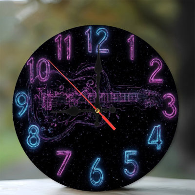 Neon effect Guitar Clock With Musical Notes
