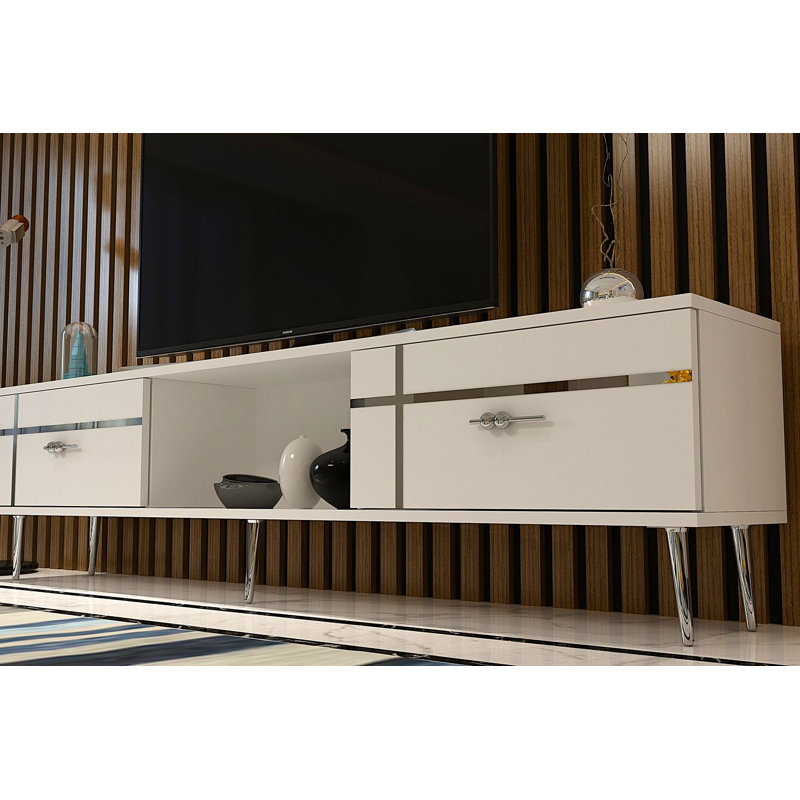 Meuble télé, Blanc / argenté