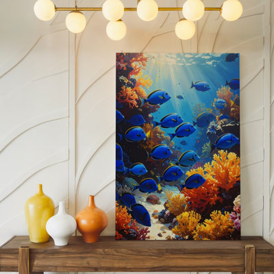 Blue Tang School Canvasvibrant Coral Reef Photography Canvas Wall Art Ready To Hang Gallery Wrapped Home Decor Modern Design Premium Quality