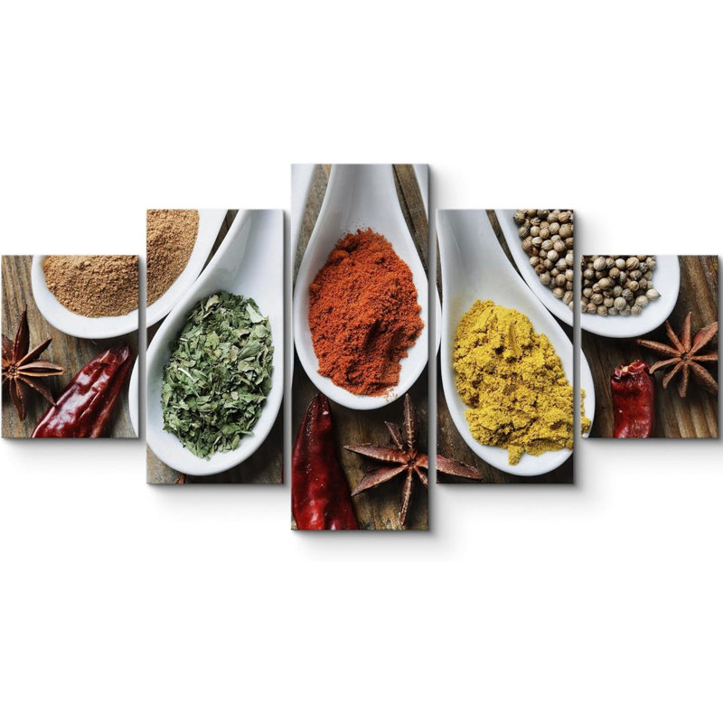 Assaisonnements avec anis étoilé et poivrons pour la cuisine, très grande impression sur toile 5 pièces