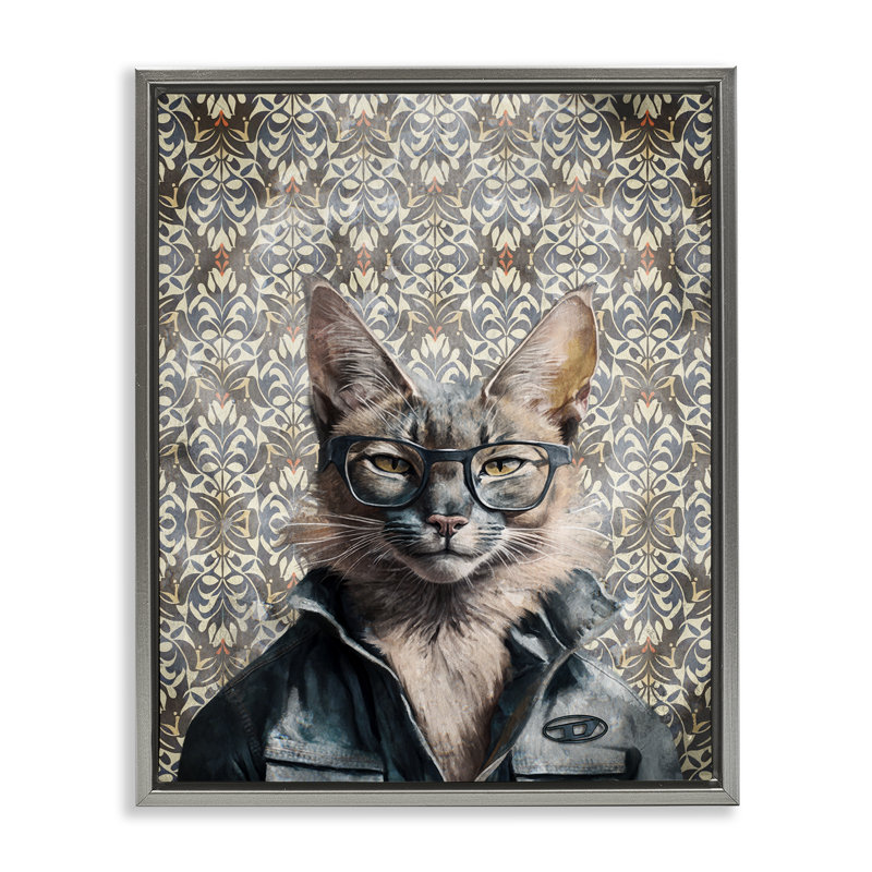  «Wild Cat on Damask» par Svetlana Aleynikova, H 31 po x l 25 po, Gris