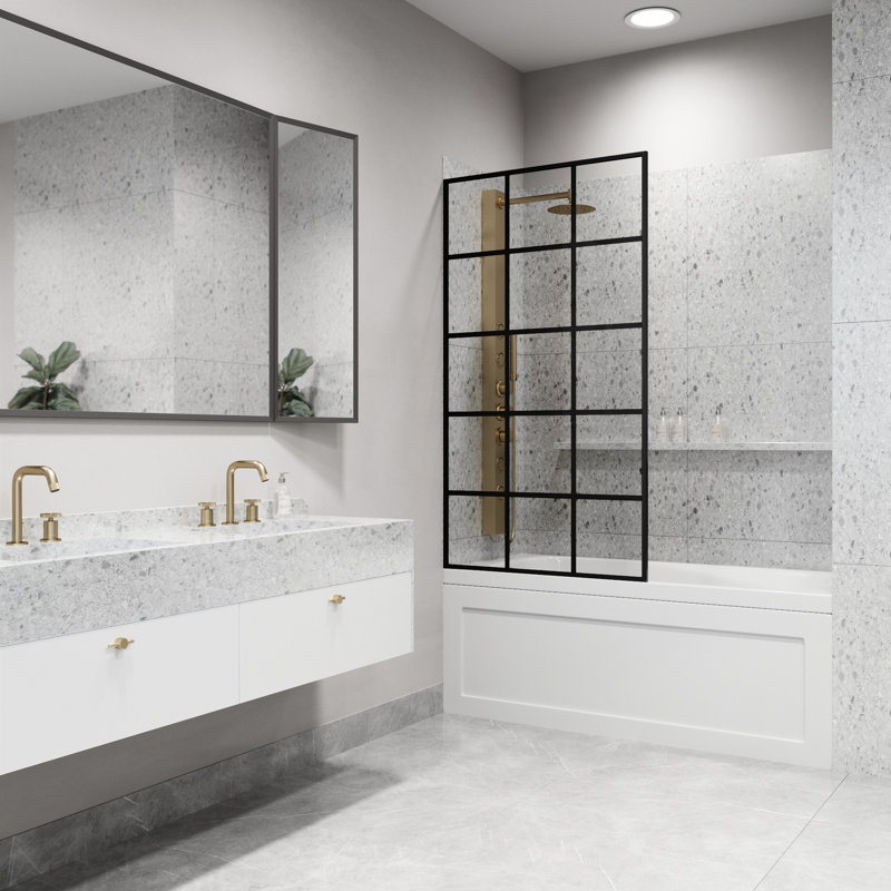 Écran de baignoire fixe avec verre 3/8 po M 34 po x H 62 po Mosaic, Noir mat transparent