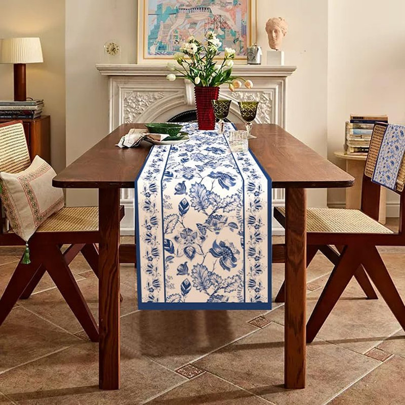 Chemin de table floral - bleu - 13 x 72 pouces, décoration pour le printemps et l'été