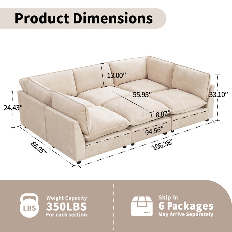Canapé modulaire 6 places Heffernan, Chenille beige