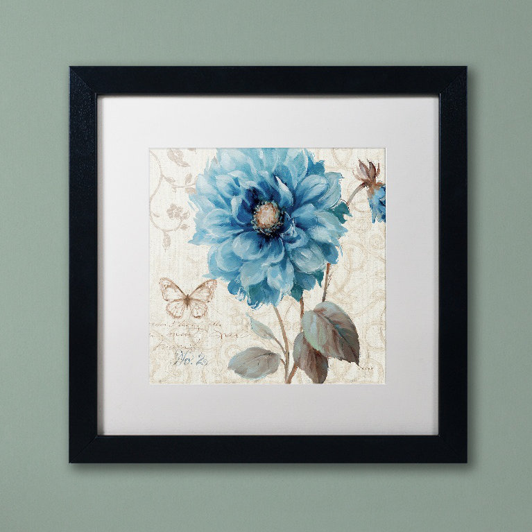 11x11 Blue Floral Art Print in Black Frame