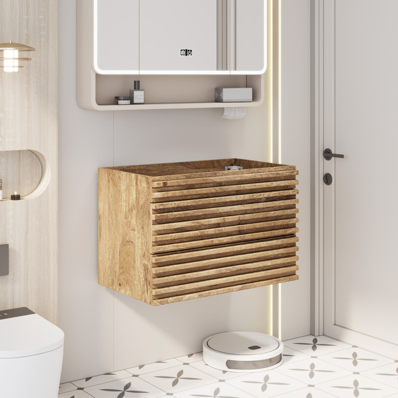 Base de meuble-lavabo mural simple flottant 30 po avec façades de tiroir cannelées 3D et glissières pleine extension, évier non inclus