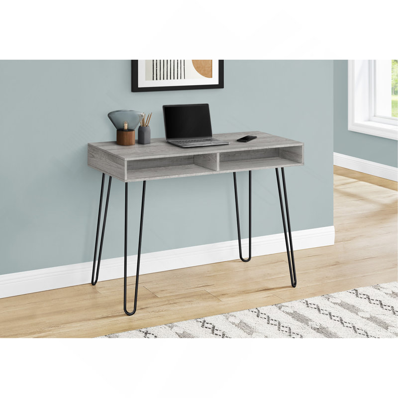 Bureau d'ordinateur, bureau personnel, ordinateur portable, installation à gauche, à droite, tiroirs de rangement, L 40 po, travail, stratifié gris, métal noir, contemporain, moderne