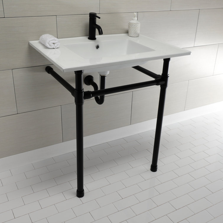 Ceramic Rectangular Console Bathroom Sink with Overflow