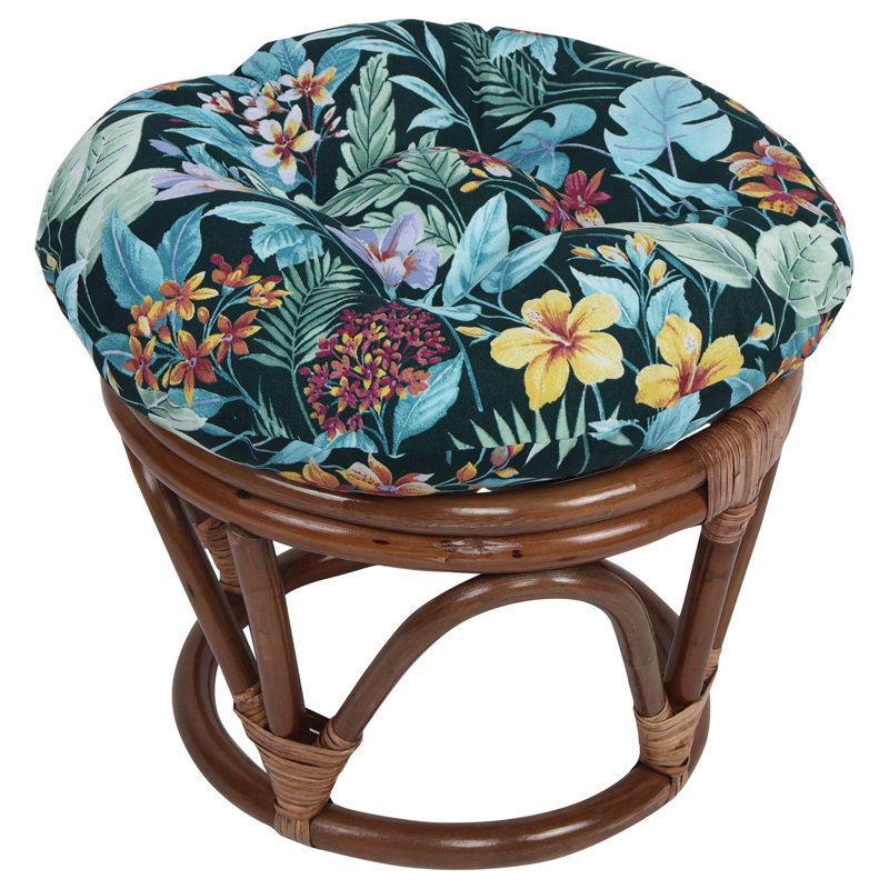 Outdoor 4'' Ottoman Seat Cushion, Blue/Green Floral