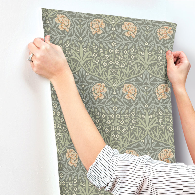 Oxford Union Pink Floral Vines Wallpaper, Gray