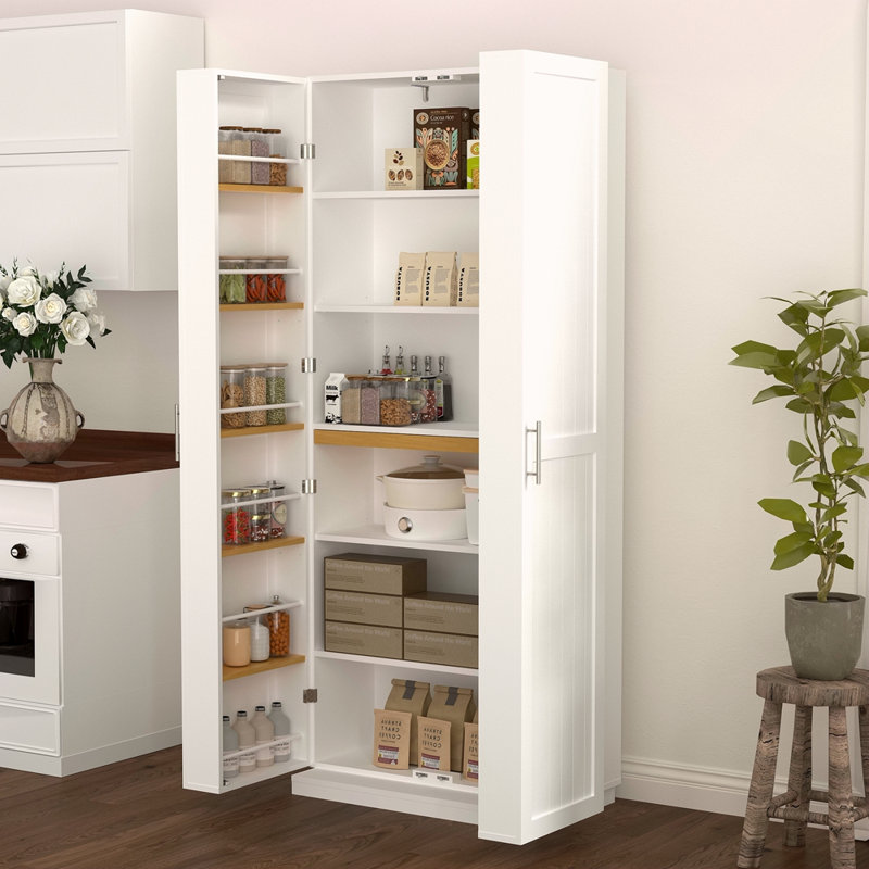 Garde-manger blanc avec portes et tablettes réglables Buffet autoportant pour cuisine, salon et salle à manger