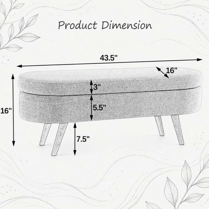Banc de rangement repose-pieds ovale, pieds en bois d'hévéa, Green