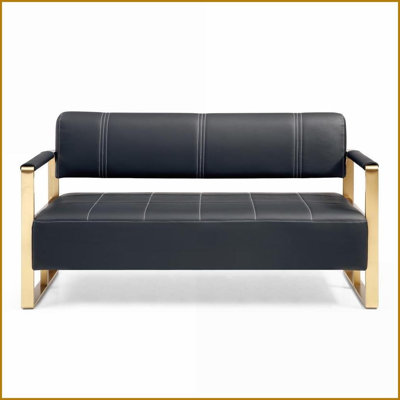 Causeuse en cuir reconstitué de luxe moderne à 2 places de 57,9 po - Canapé robuste pour petit appartement et bureau | Noir | Similicuir | Métal