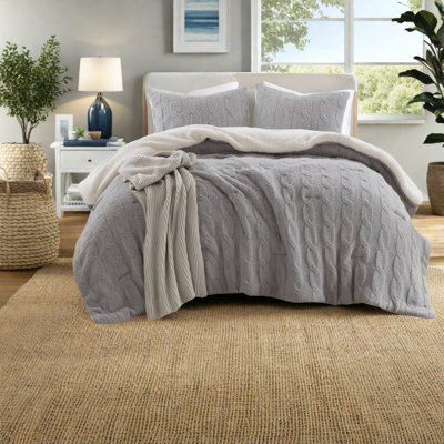 Ensembles de literie en chenille de luxe très grand / très grand californien, motif en tricot gaufré gris pour un confort douillet
