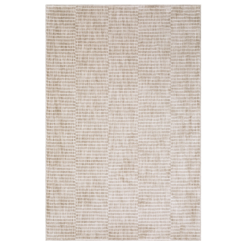 Orion Modern Geometric Lines Beige/Tan Area Rug, Rectangle 3'3" x 5'